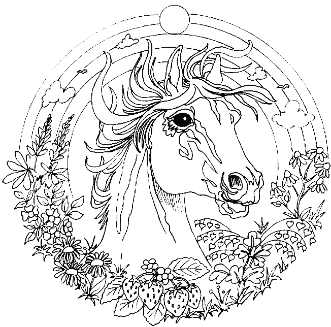 Print Mandala paard kleurplaat